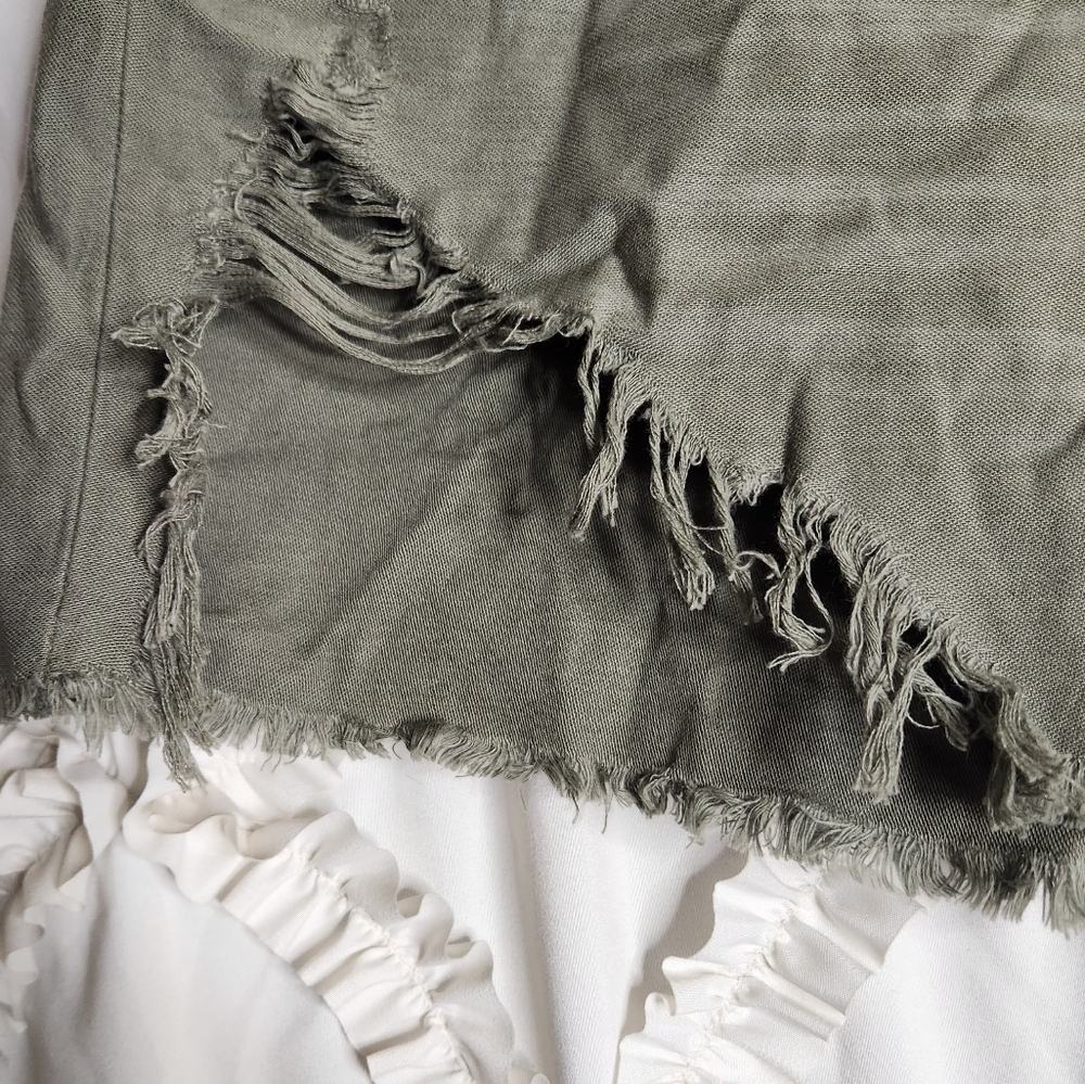 New American Eagle Highest Waist Denim Mom Distressed Shorts Green sz 10 - Picture 2 of 8